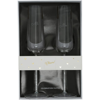 Mr. & Mrs. Gift Boxed 7 oz Glass Toasting Flute Set
