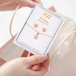 Happy Floral Burst Topaz Zircon - 16.5"-18.5" Inspirational 18K Gold Plated Gift Set