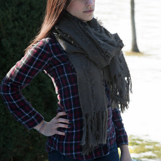 Gray Oversized Frayed Scarf