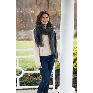 Gray Oversized Frayed Scarf