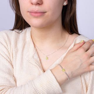 Pick You 10mm Silver-Plated Cubic Zirconia Flower Stud Earrings and 16.5"-18.5" Necklace