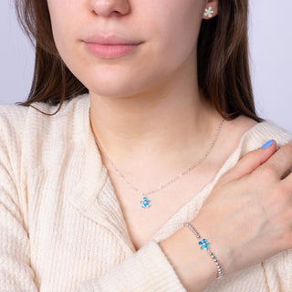 Thinking of You 10mm Silver-Plated Cubic Zirconia Flower Stud Earrings and 16.5"-18.5" Necklace