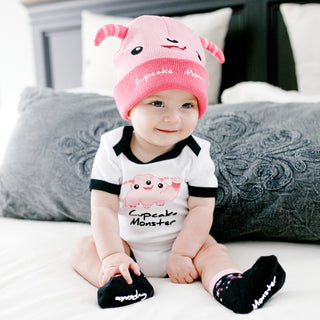 Pink Cupcake Monster 0-12 Month Non-slip Baby Socks