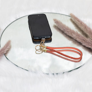 Orange Wristlet Soft Gemmed Phone Wrist Strap