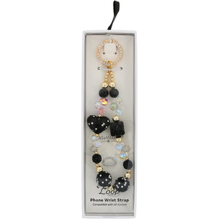 Black Crystal Wristlet Beaded Hands-Free Gold Wrist Strap