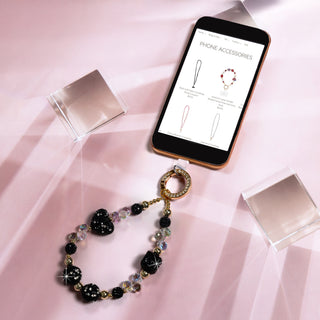 Black Crystal Wristlet Beaded Hands-Free Gold Wrist Strap