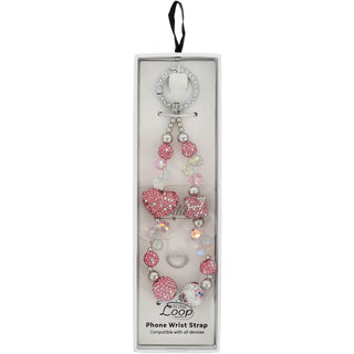 Pink Crystal Wristlet Beaded Hands-Free Silver Wrist Strap