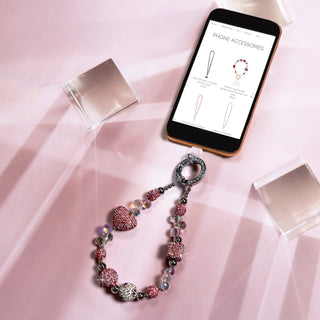 Pink Crystal Wristlet Beaded Hands-Free Silver Wrist Strap