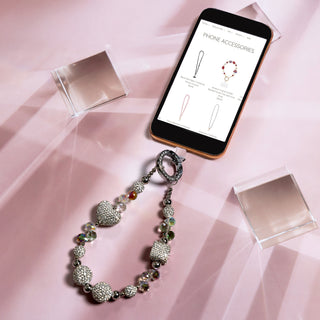 White Crystal Wristlet Beaded Hands-Free Silver Wrist Strap