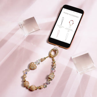 Champagne Crystal Wristlet Beaded Hands-Free Gold Wrist Strap