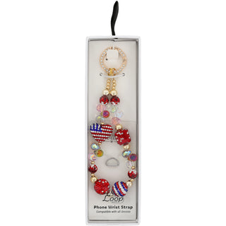 America Crystal Wristlet Beaded Hands-Free Gold Wrist Strap