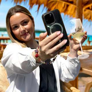 America Crystal Wristlet Beaded Hands-Free Gold Wrist Strap