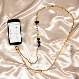 Black Crystal Crossbody Beaded Gold Phone Chain