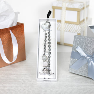 White Crystal Crossbody Beaded Silver Phone Chain