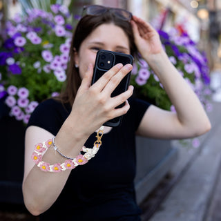 Cherry Blossom Wristlet Crocheted Hands-Free Wrist Strap