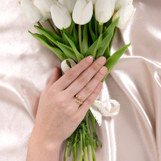 Mother of the Bride White Zircon Leaf - Adjustable 14K Gold Plated Ring