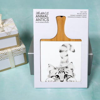 Cat 7.5" Bamboo & Ceramic Tile Trivet