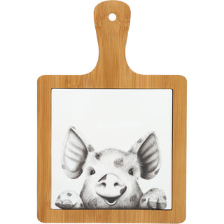 Pig 7.5" Bamboo & Ceramic Tile Trivet