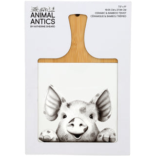 Pig 7.5" Bamboo & Ceramic Tile Trivet