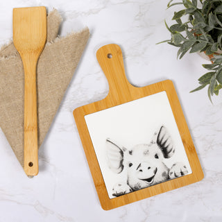 Pig 7.5" Bamboo & Ceramic Tile Trivet