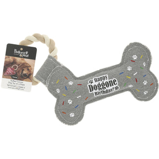 Birthday Bone 11" Canvas Dog Toy on Rope