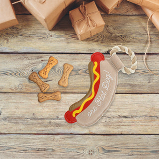 Hot Dog 12.75" Canvas Dog Toy on Rope