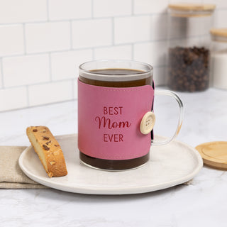 Mom 16 oz Wrapped Glass Mug with Coaster Lid