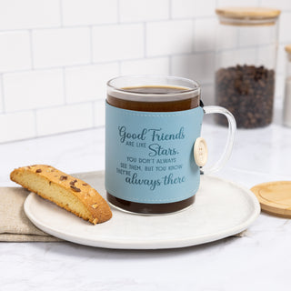 Good Friends 16 oz Wrapped Glass Mug with Coaster Lid
