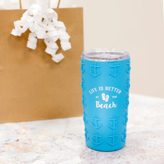 At The Beach 20 oz Travel Tumbler with 3D Silicone Wrap