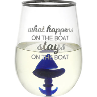 On The Boat Sailboat - 19 oz. Stemless Wine Glass with 3-D Figurine