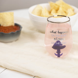 On The Boat Sailboat - 19 oz. Stemless Wine Glass with 3-D Figurine
