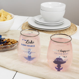 On The Boat Sailboat - 19 oz. Stemless Wine Glass with 3-D Figurine