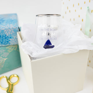 On The Boat Sailboat - 19 oz. Stemless Wine Glass with 3-D Figurine