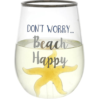 Beach Happy Starfish - 19 oz. Stemless Wine Glass with 3-D Figurine