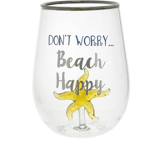 Beach Happy Starfish - 19 oz. Stemless Wine Glass with 3-D Figurine
