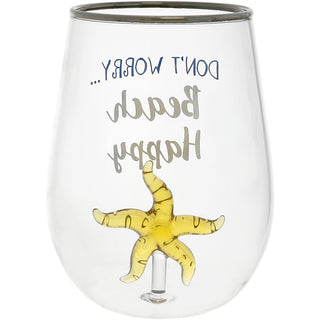 Beach Happy Starfish - 19 oz. Stemless Wine Glass with 3-D Figurine