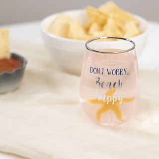 Beach Happy Starfish - 19 oz. Stemless Wine Glass with 3-D Figurine