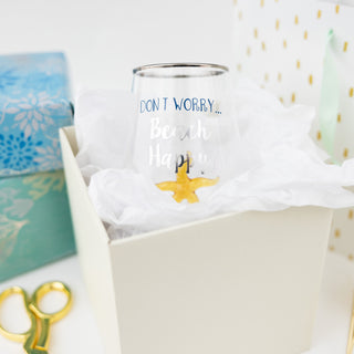 Beach Happy Starfish - 19 oz. Stemless Wine Glass with 3-D Figurine