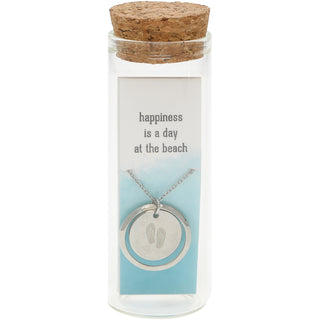 Beach 16.5" - 18.5" Stainless Steel Engraved Necklace in a Bottle