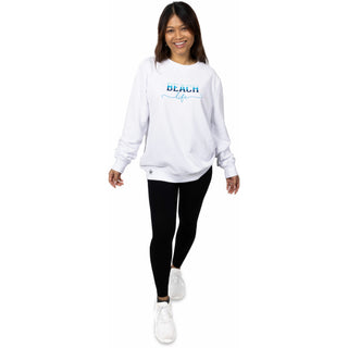 Beach Life S/M White Cotton Blend French Terry Sweatshirt