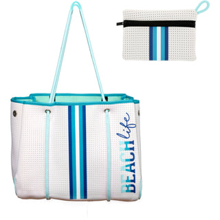Beach Life Neoprene Tote Bag with Tethered Inner Pouch