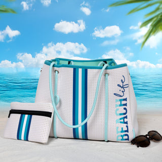 Beach Life Neoprene Tote Bag with Tethered Inner Pouch