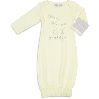 Soft Yellow Deer 0-3 Months Gown with Mitten Cuffs