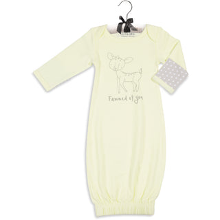 Soft Yellow Deer 0-3 Months Gown with Mitten Cuffs