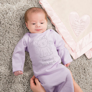 Soft Lavender Kitty 0-3 Months Gown with Mitten Cuffs