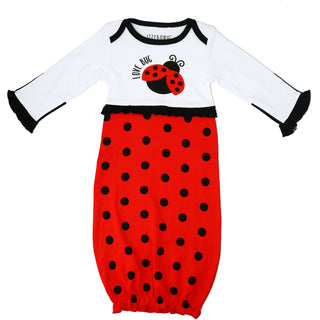 Spotted Ladybug 0-3 Months Gown with Mitten Cuffs