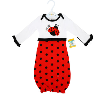 Spotted Ladybug 0-3 Months Gown with Mitten Cuffs