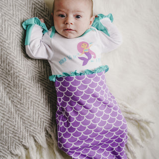 Mystical Mermaid 0-3 Months Gown with Mitten Cuffs