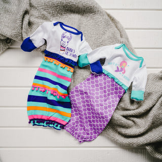 Party Llama 0-3 Months Gown with Mitten Cuffs