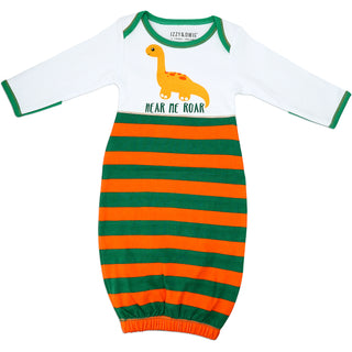 Striped Dino 0-3 Months Gown with Mitten Cuffs